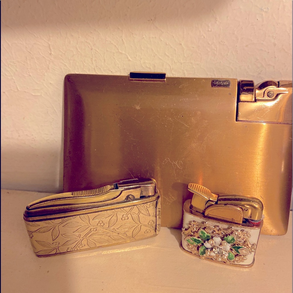 2 Vintage Pocket lighters and cigarette/ money/ business card holder/case
